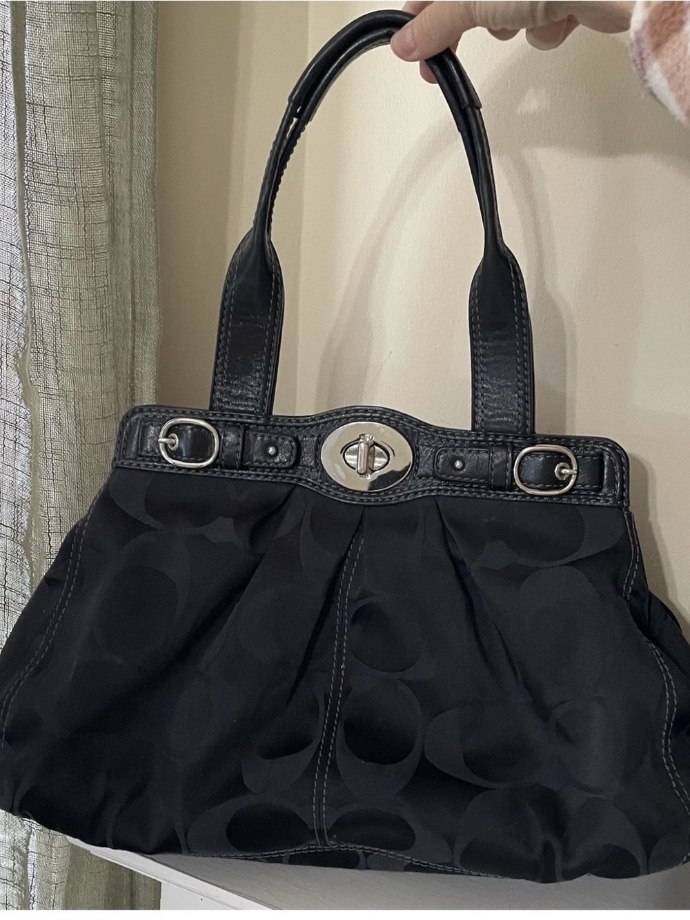 Coach Black Logo Signature Shoulder Bag with Turn-Lock
